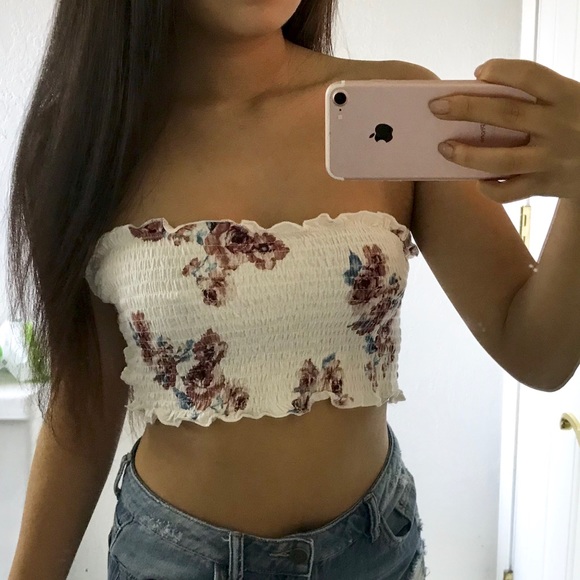 Charlotte Russe Tops - white floral smocked tube top
